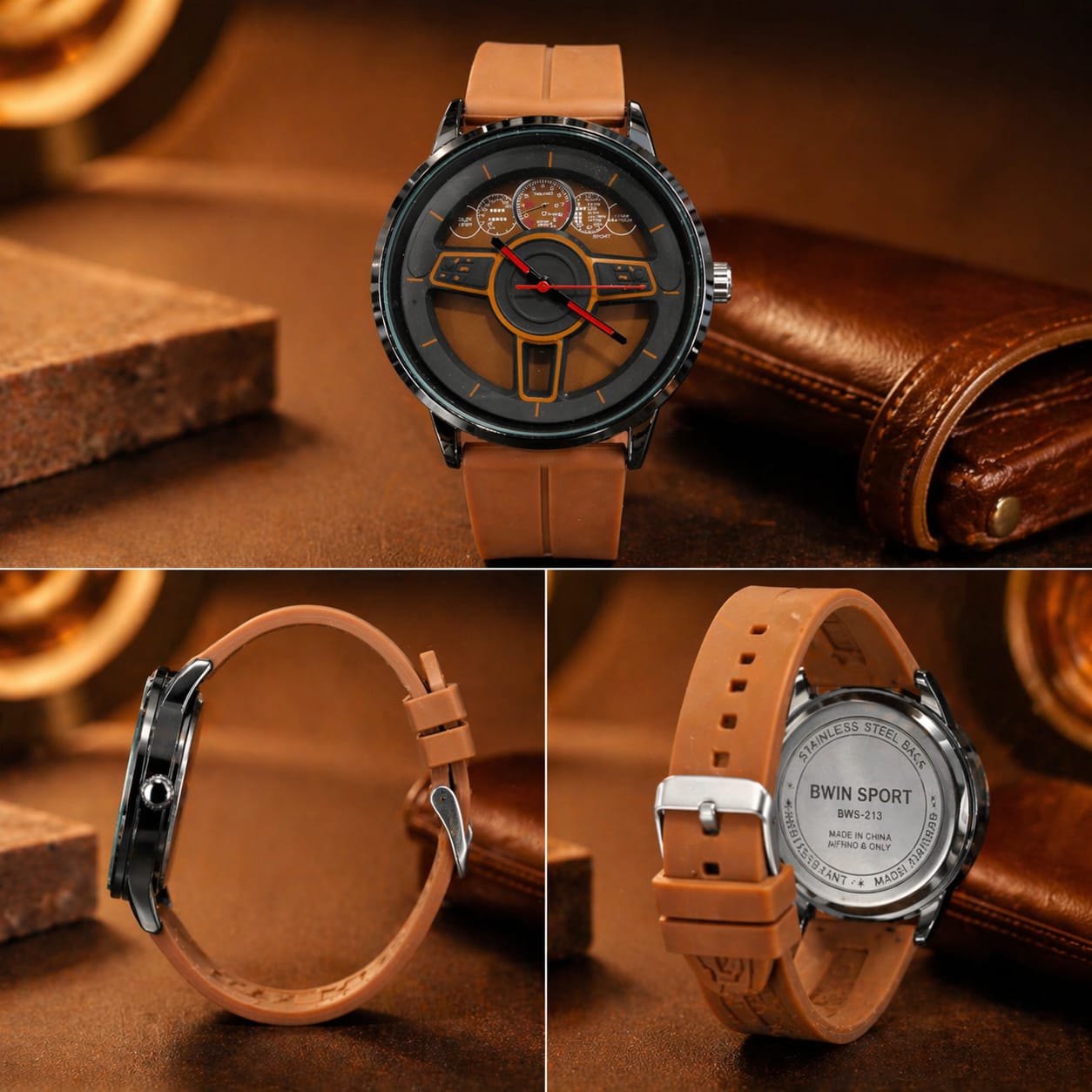 Stylish Brown Analog Sports Watch With Silicone Strap For Men - Image 3