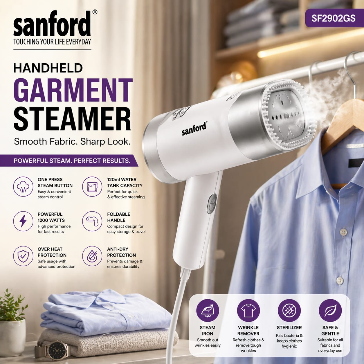 Sanford Handheld Garment Steamer 1200W Portable Steam Iron