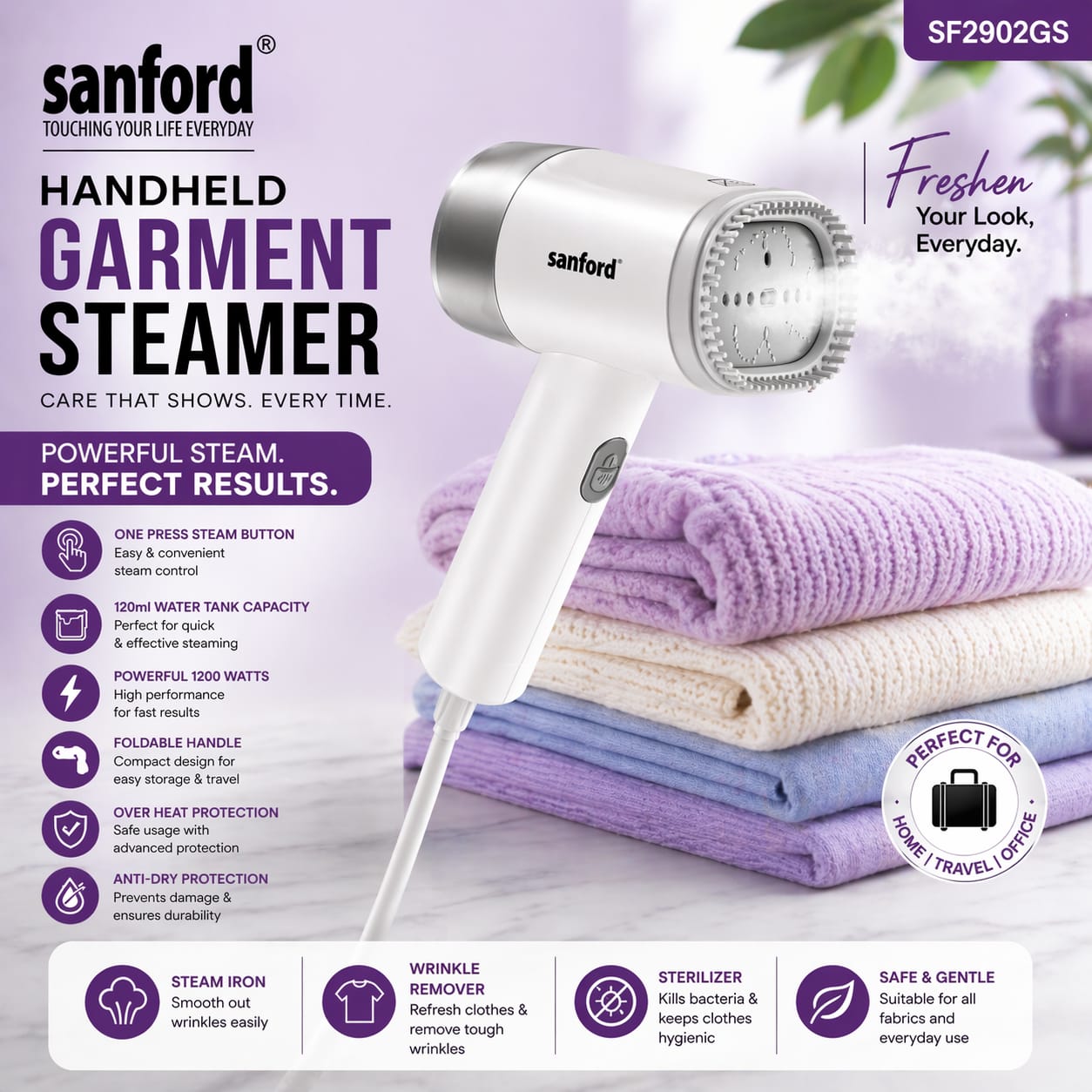 Sanford Handheld Garment Steamer 1200W Portable Steam Iron - Image 3