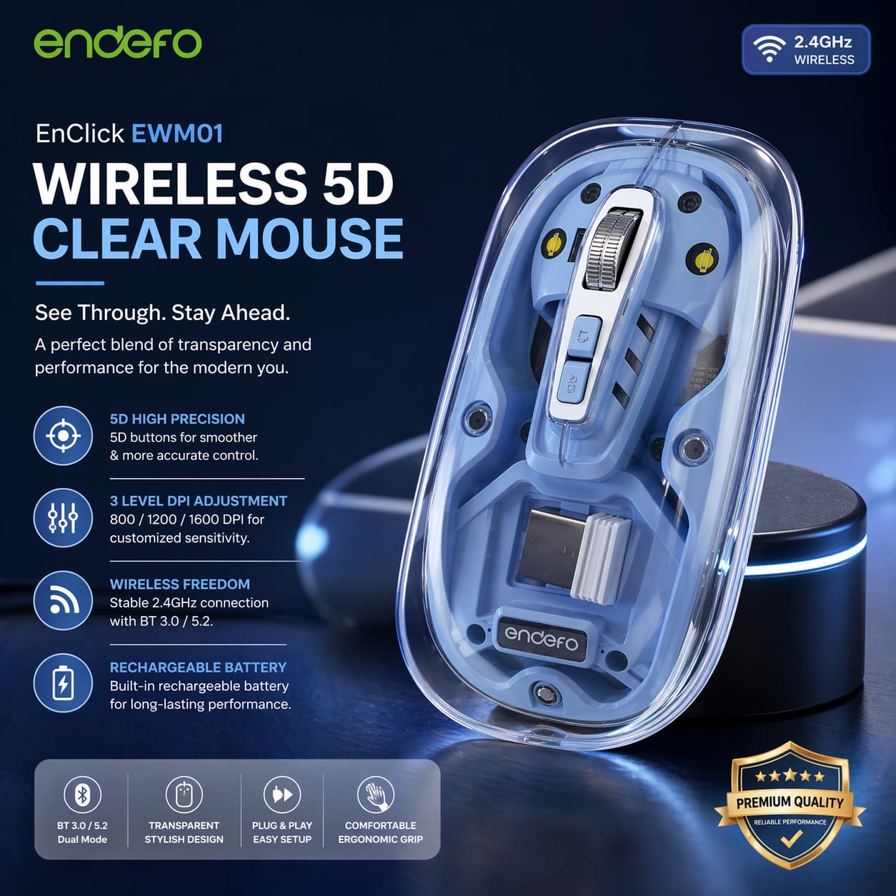 Endefo EnClick EWM01 Wireless 5D Clear Mouse Rechargeable - Image 2