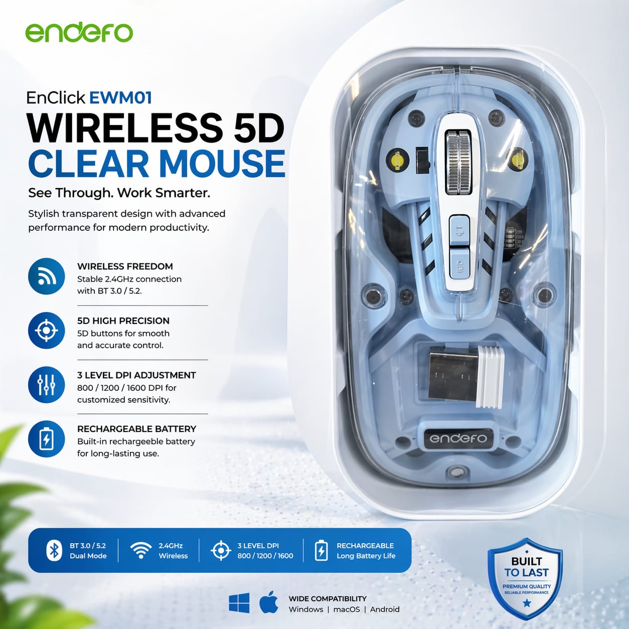 Endefo EnClick EWM01 Wireless 5D Clear Mouse Rechargeable