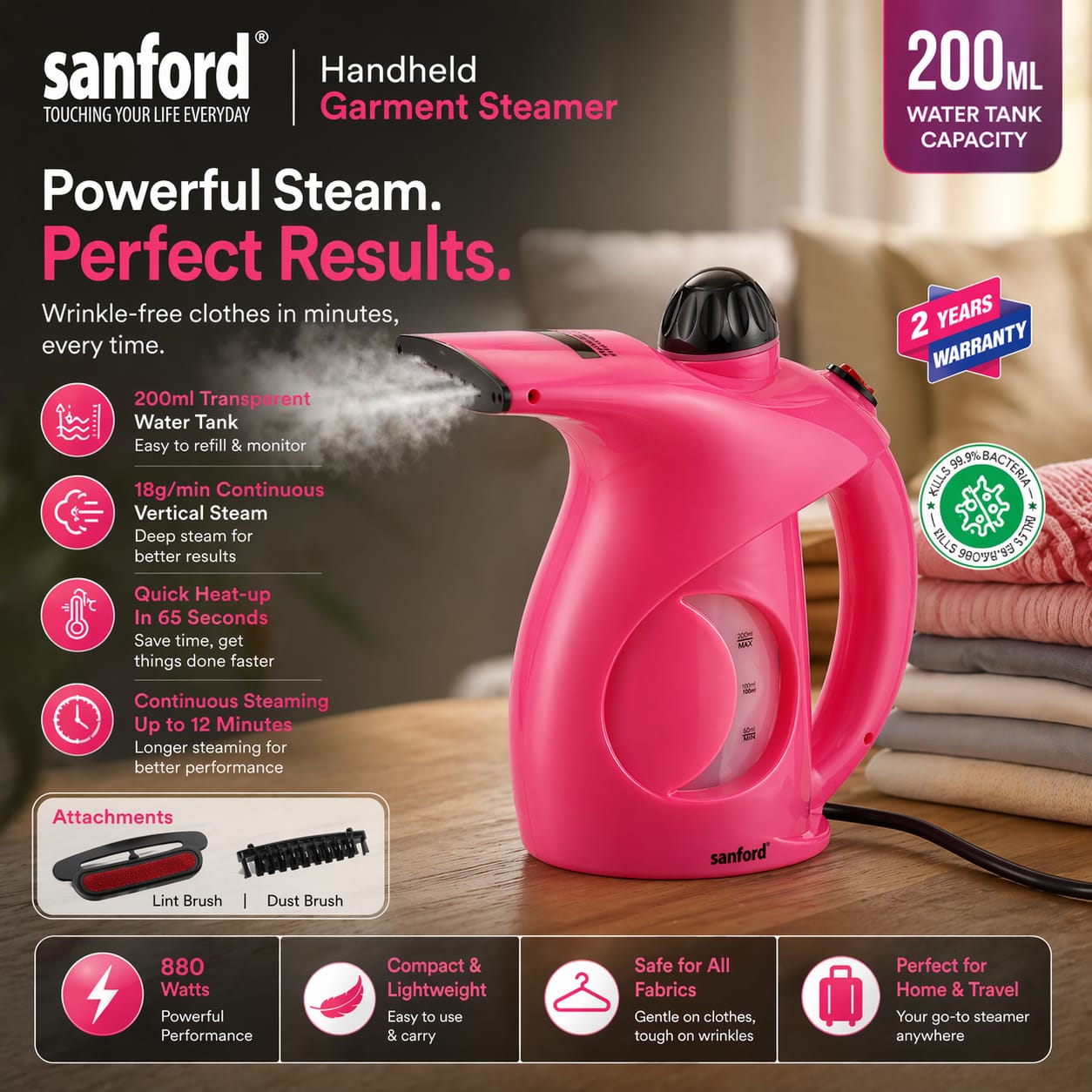 Sanford Handheld Garment Steamer 880W Portable Fabric Steamer - Image 2