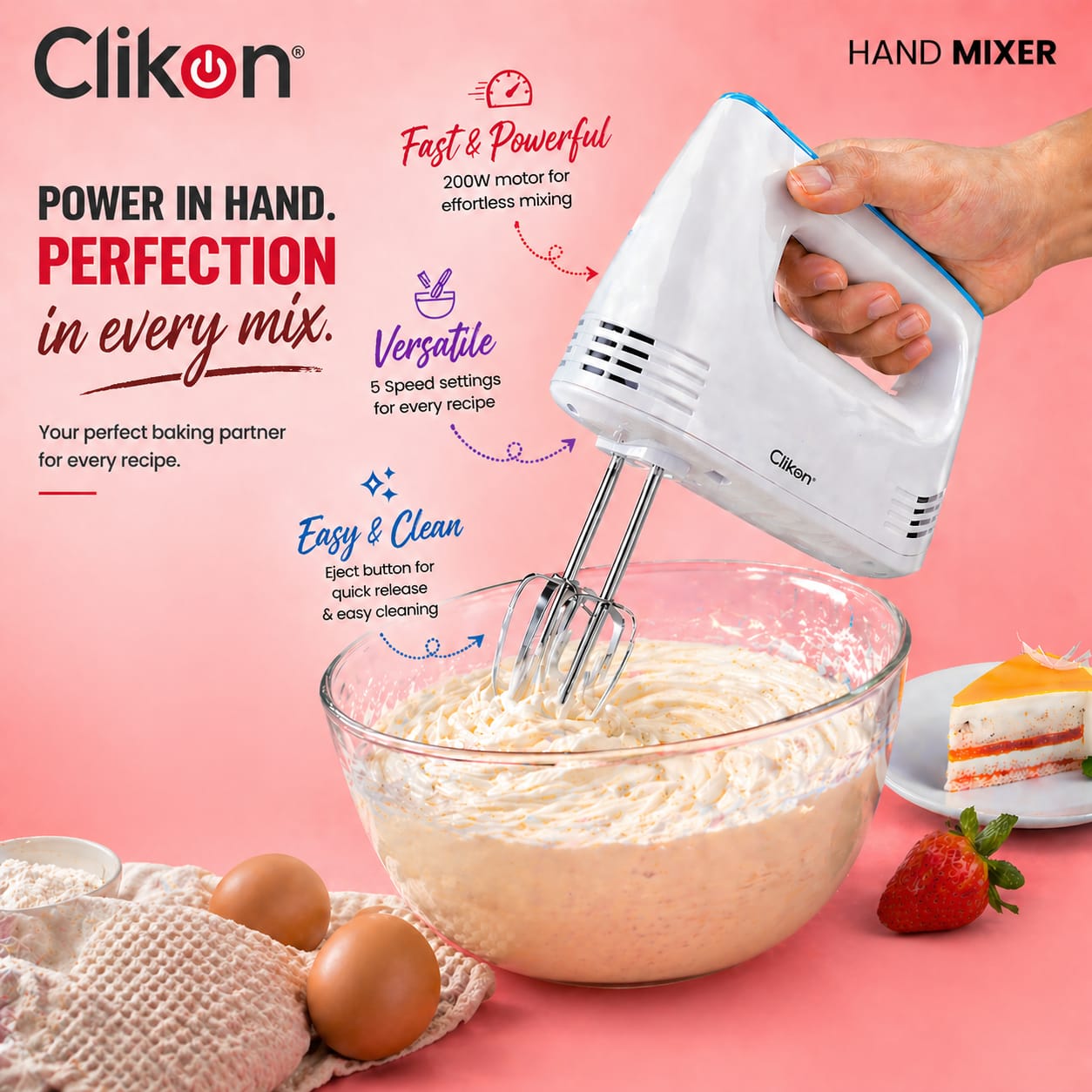 Clikon 200W Hand Mixer With Turbo Function And 5 Speed Settings - Image 2